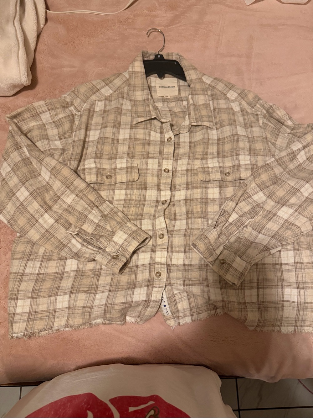 Light Beige Plaid Men's Button-Down Shirt